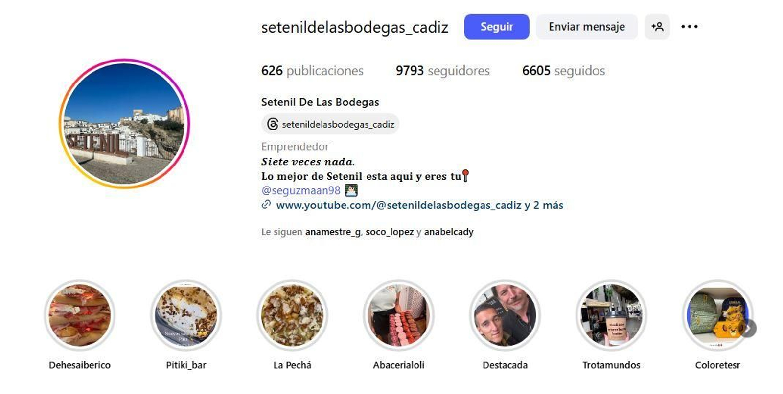 La página de instagram de Setenil