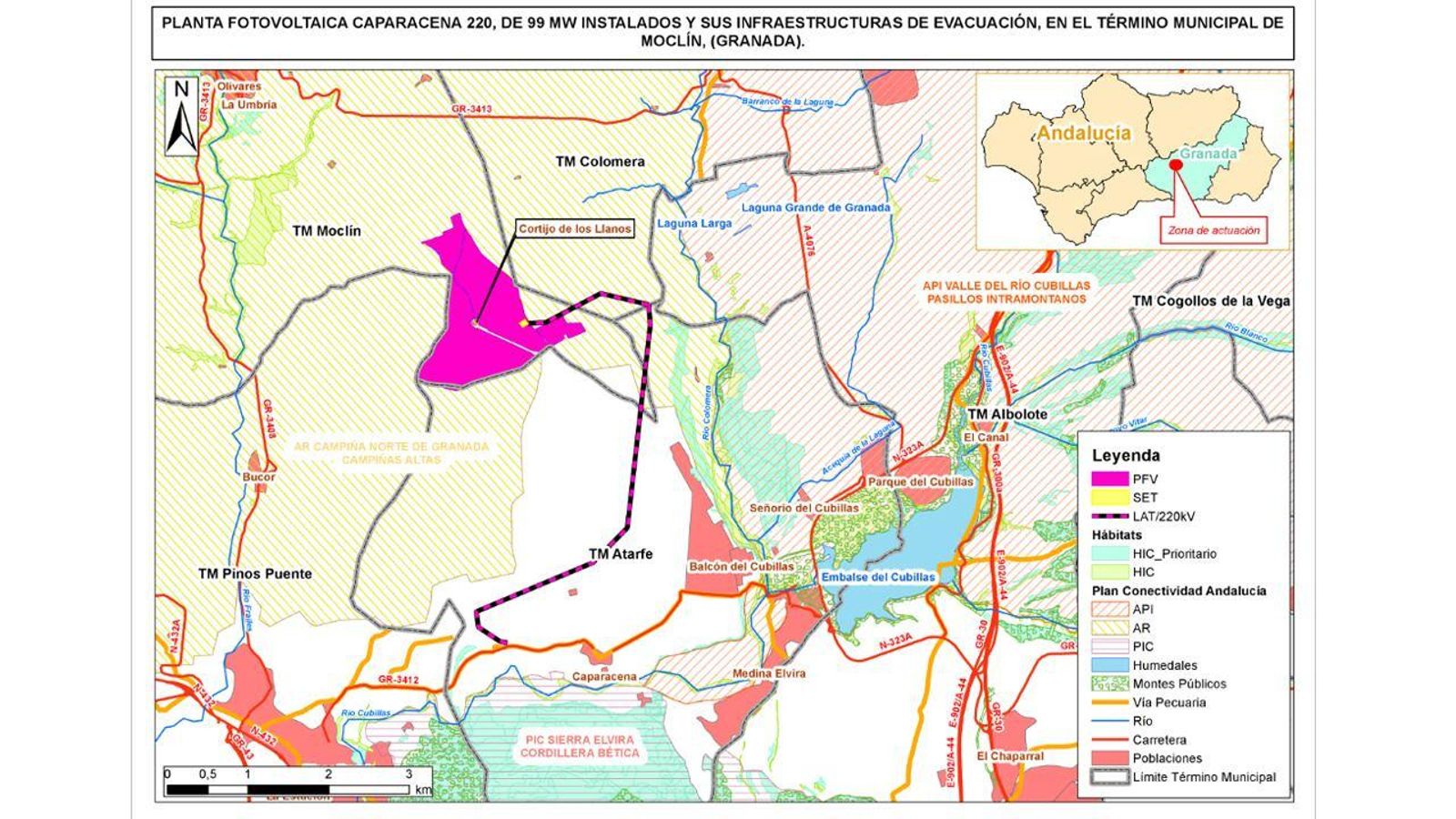 Ubicación y línea de evacuación de 'Caparacena 220'