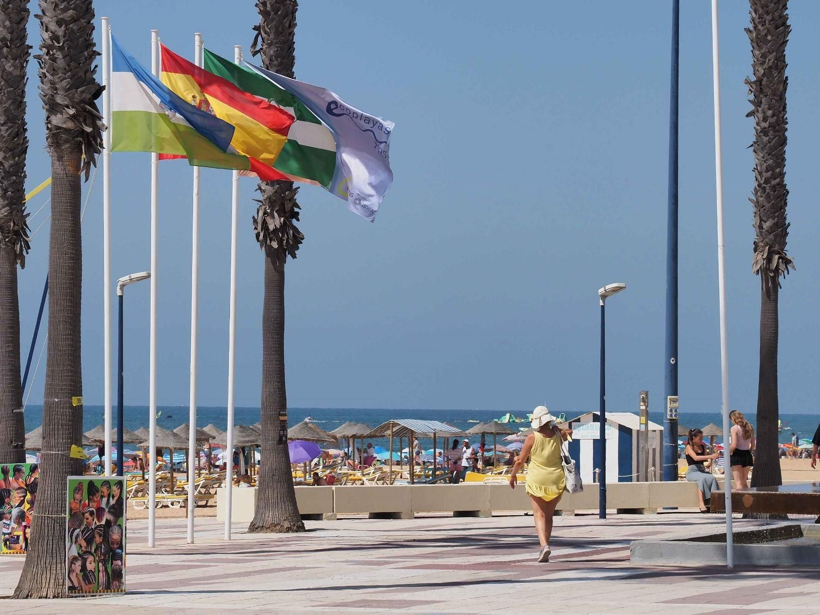 Ambiente de la playa de La Antilla a rebosar en un caluroso día