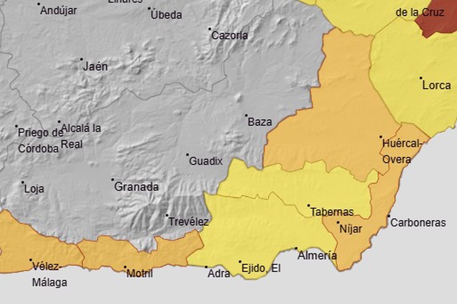 Alerta por lluvias en Almería para este domingo.