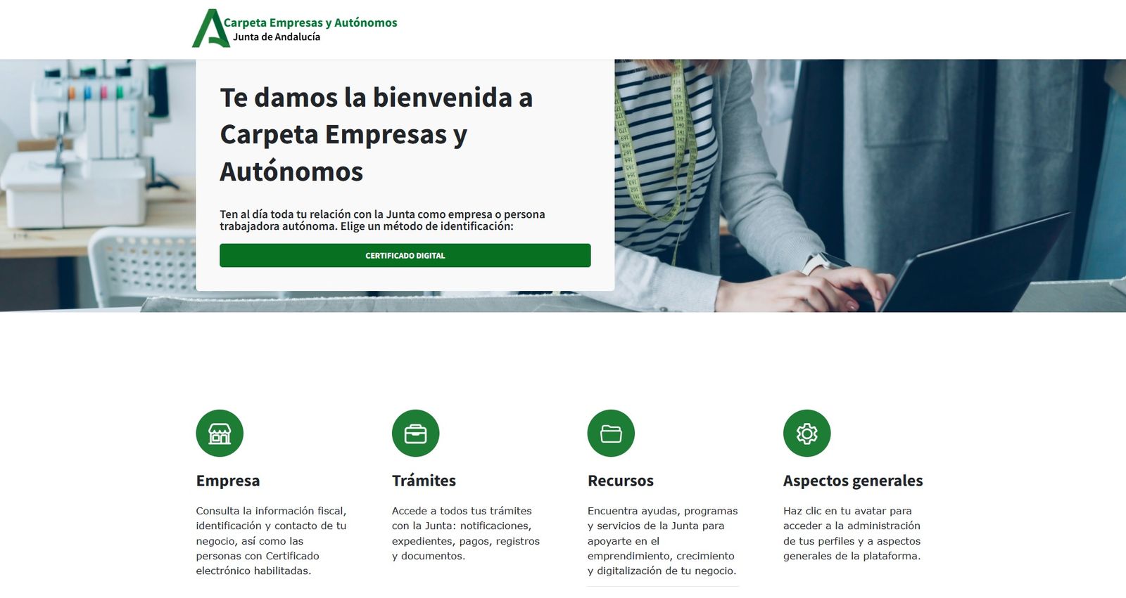 Versión web de la nueva plataforma Carpeta Empresas y Autónomos