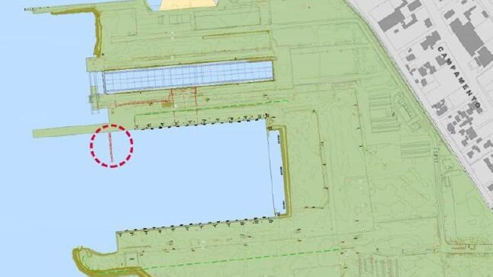 Localización de la galería submarina en Campamento.