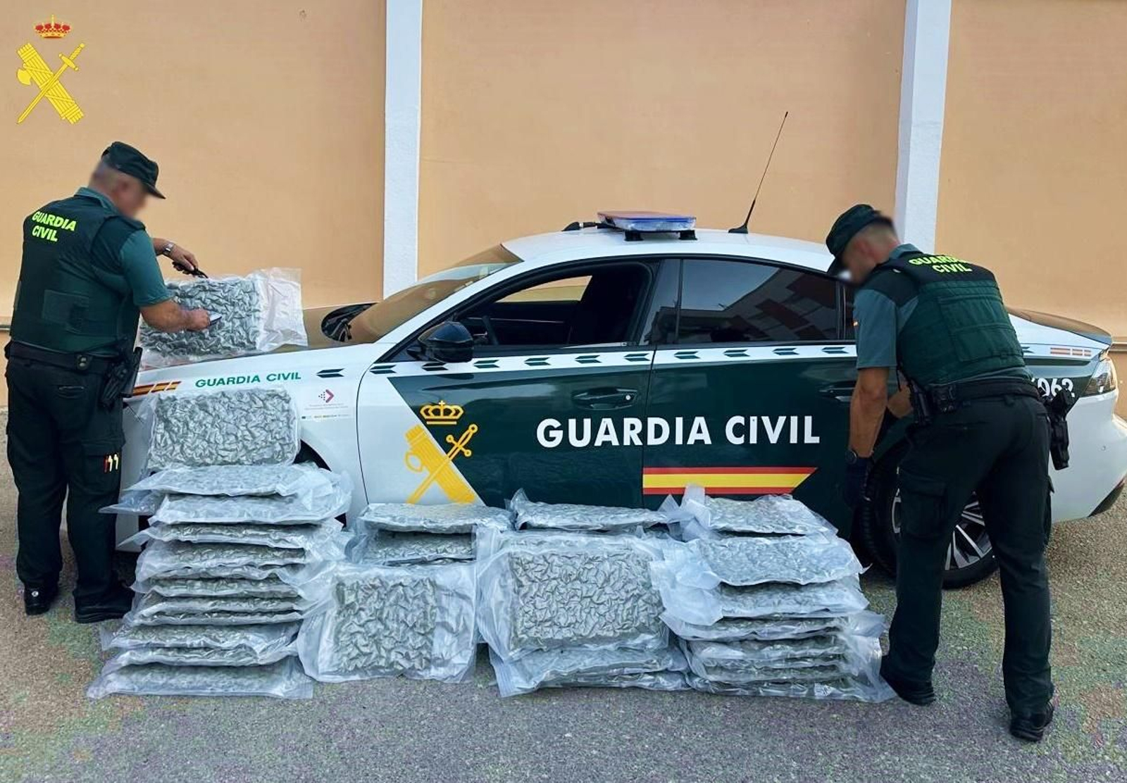 Agentes de la Guardia Civil con la marihuana intervenida en Chirivel. Agentes de la Guardia Civil con la marihuana intervenida en Chirivel.