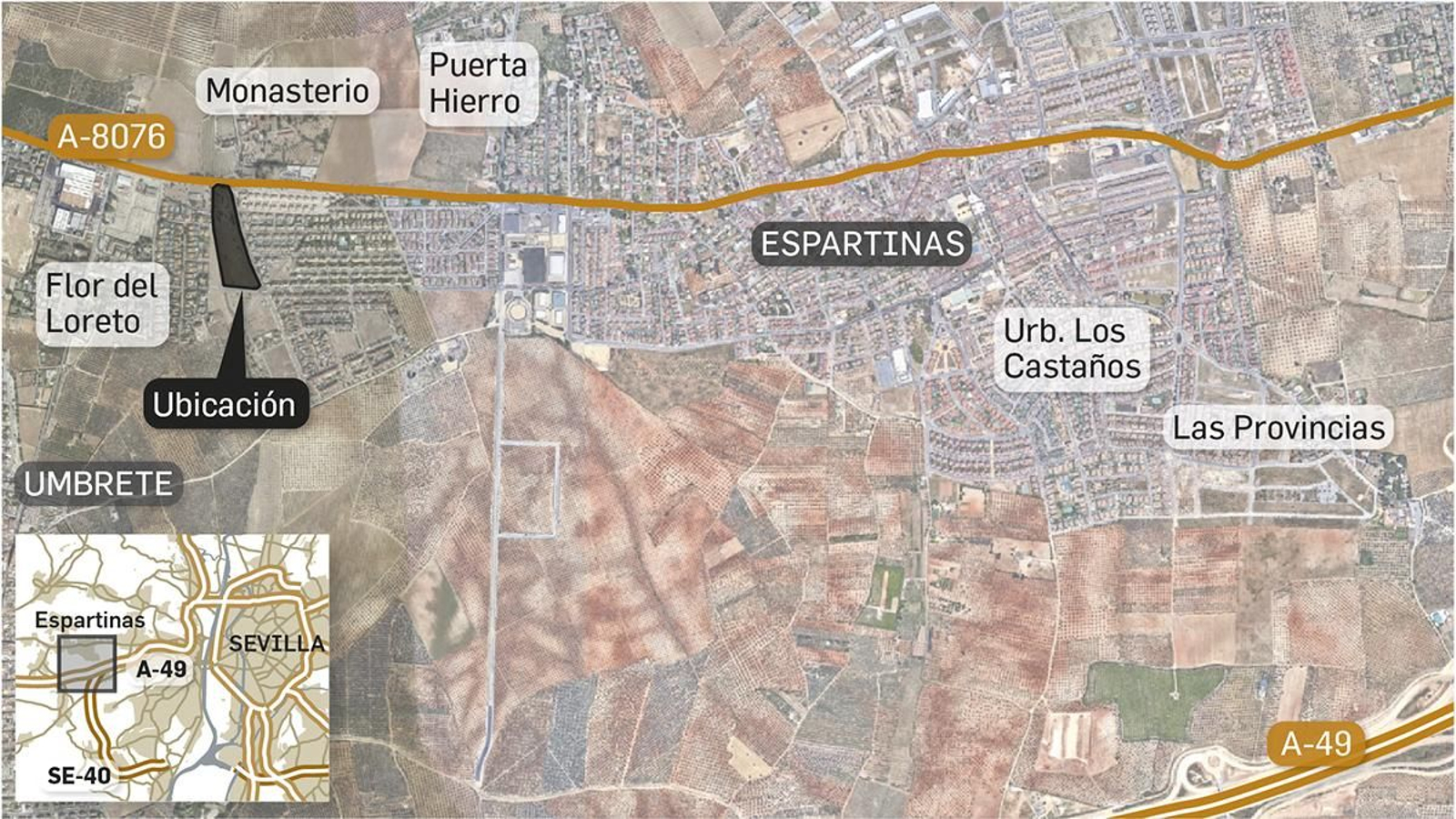 Zona entre las avenidas del Carmen y Flor de Loreto, en Espartinas, donde se construirá la zona de temática japonesa, la zona deportiva, el skate park y el auditorio al aire libre.