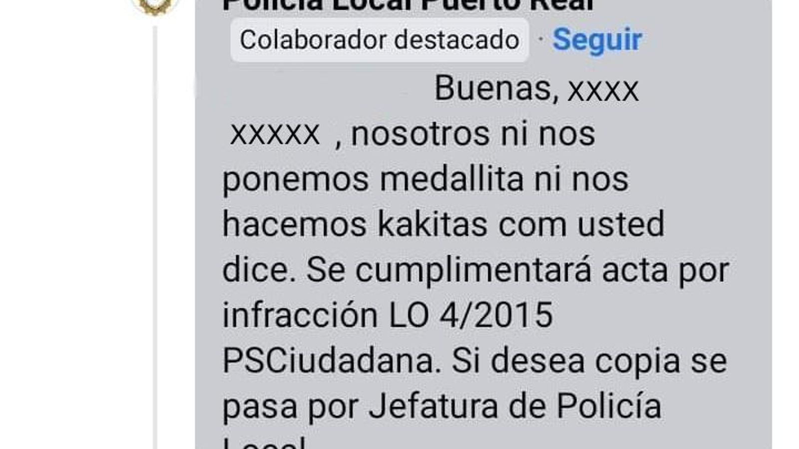 respuesta de la Policía Local de Puerto Real