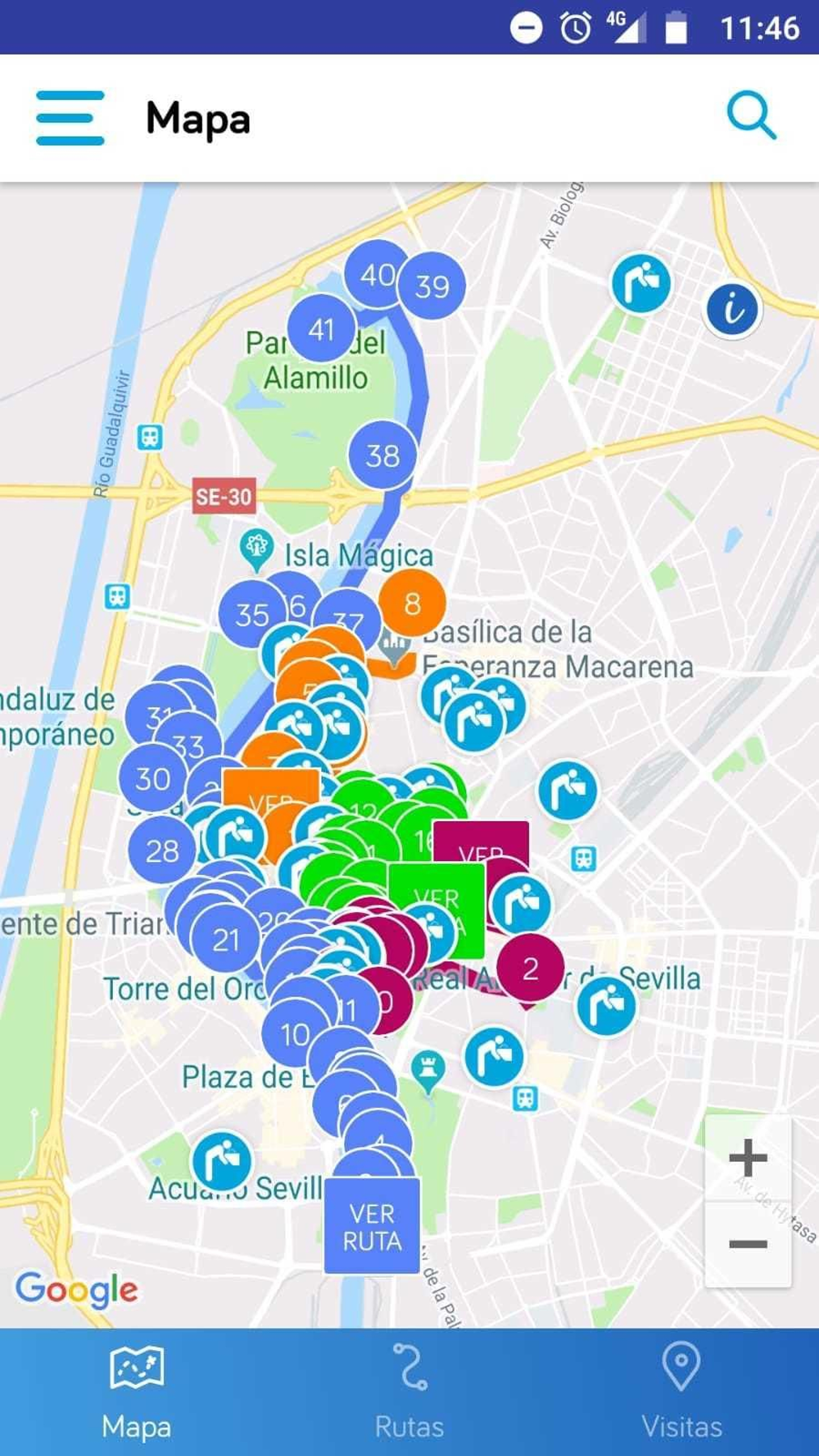 Mapa de las distintas rutas y fuentes de la app.