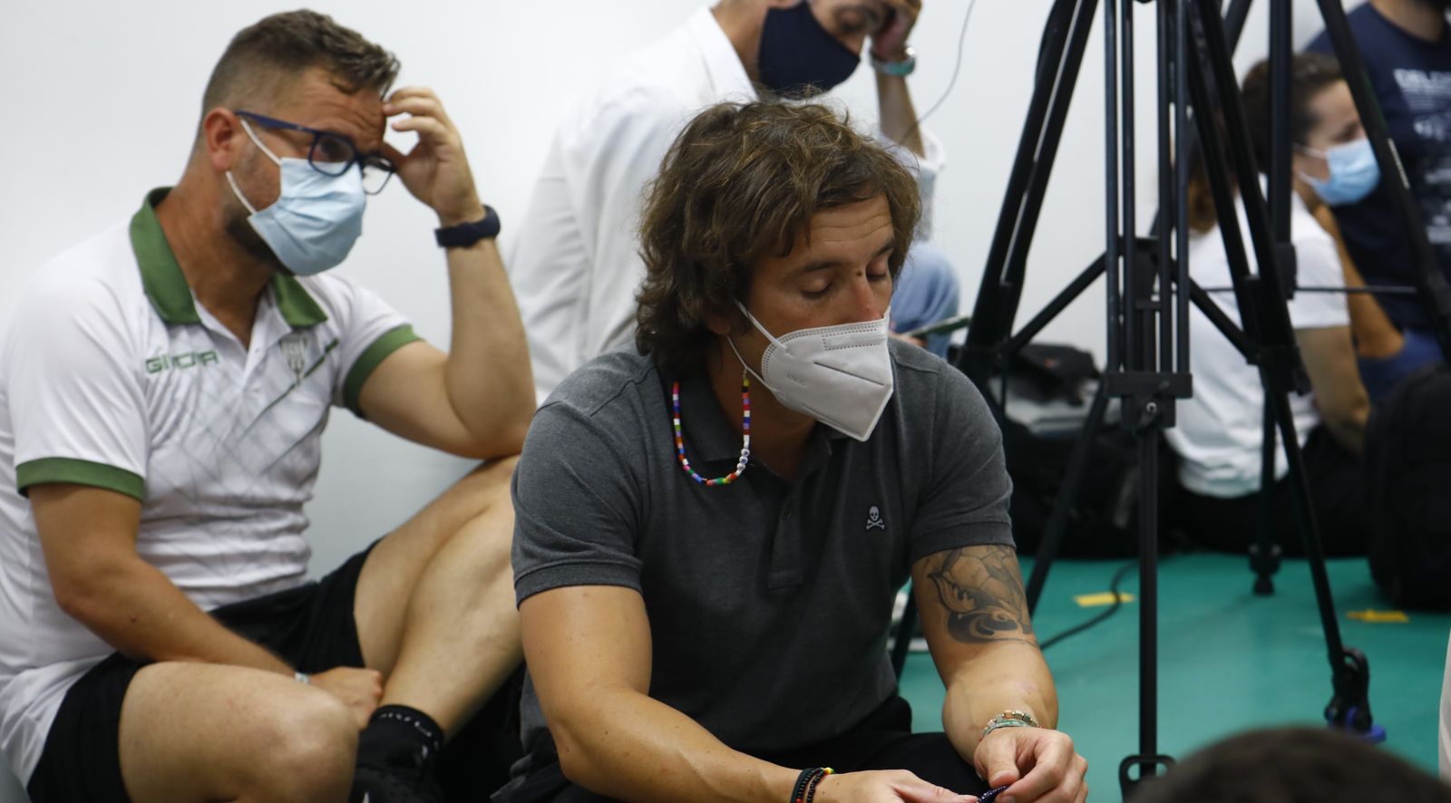 David Ortega (izquierda) y Raúl Cámara, el día de la despedida de Miguel Valenzuela del Córdoba CF.