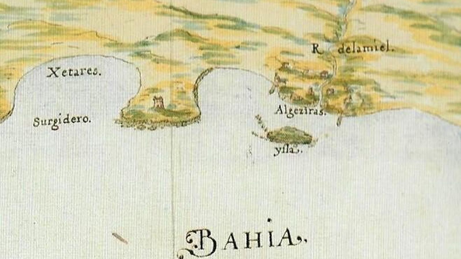 Las ruinas de Algeciras en 1627, según dibujo de Luis Bravo de Laguna. Es evidente la importancia concedida a Getares