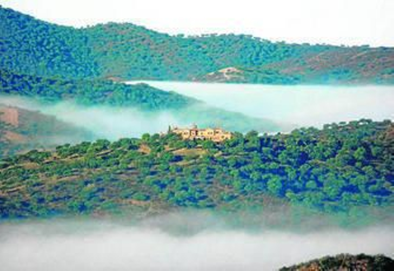 La casa principal de la finca Alta-Baja, al fondo, en plena Sierra de Hornachuelos.