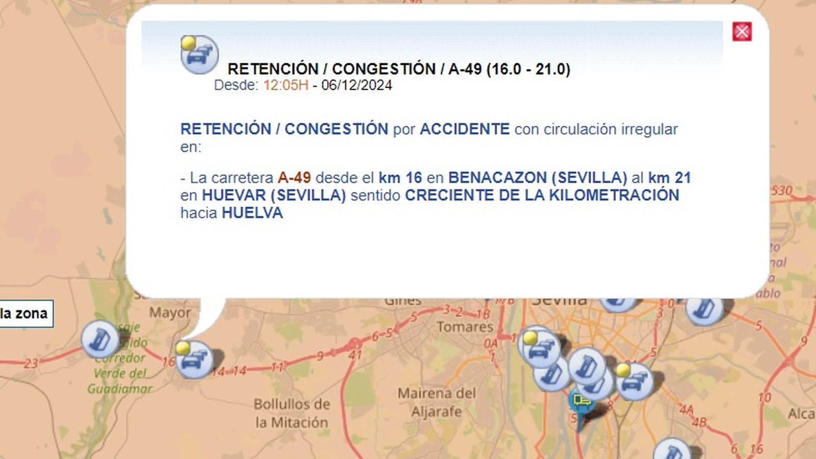 Accidente en la A-49 el viernes 6 de diciembre