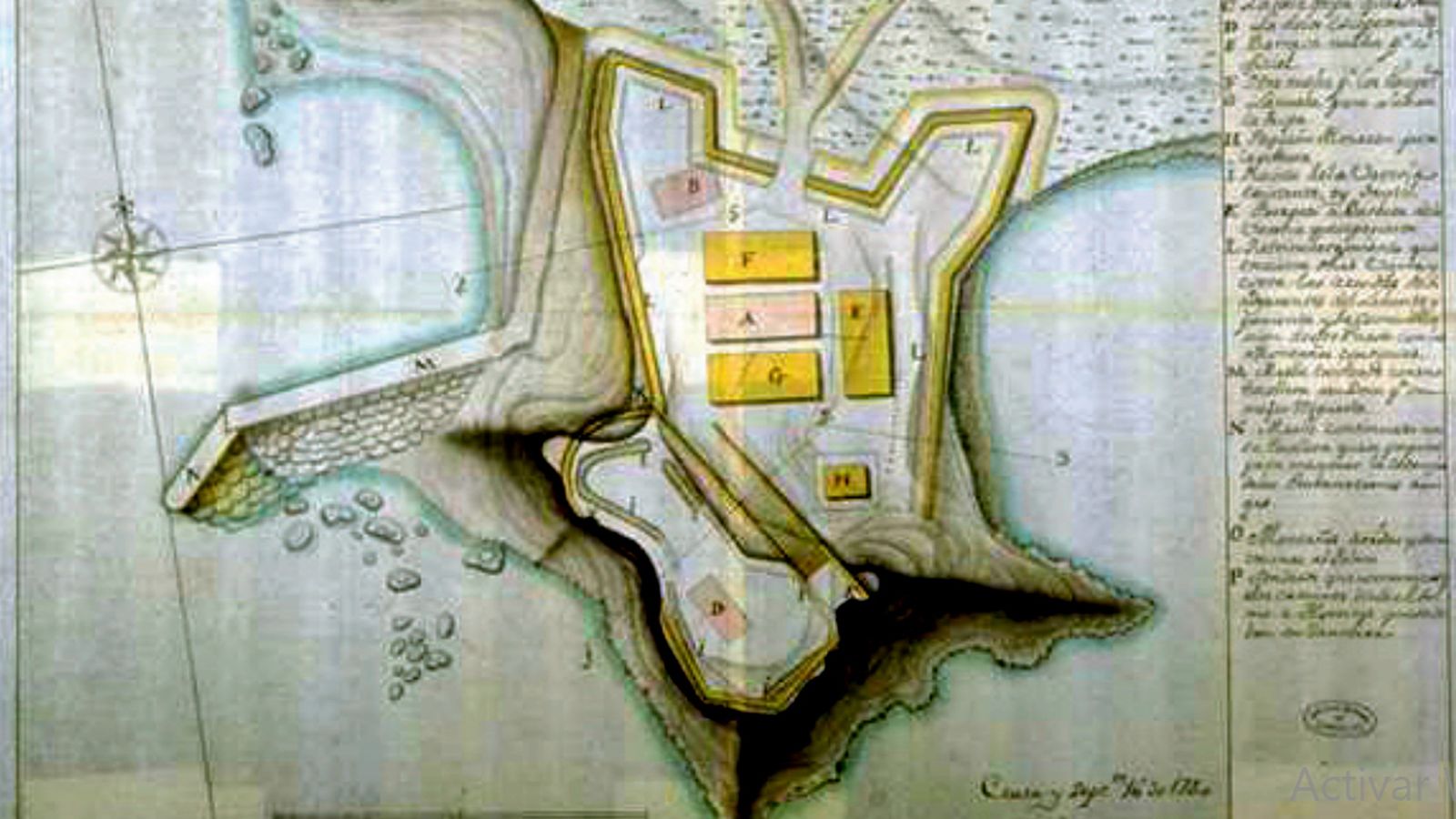 Plano se el Fuerte de El Tolmo y muelle desde el que partían los barcos para el abasto de Ceuta en el siglo XVIII (Archivo General de Simancas).