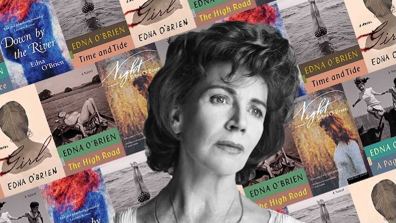 Retrato de Edna O´Brien junto a sus libros.