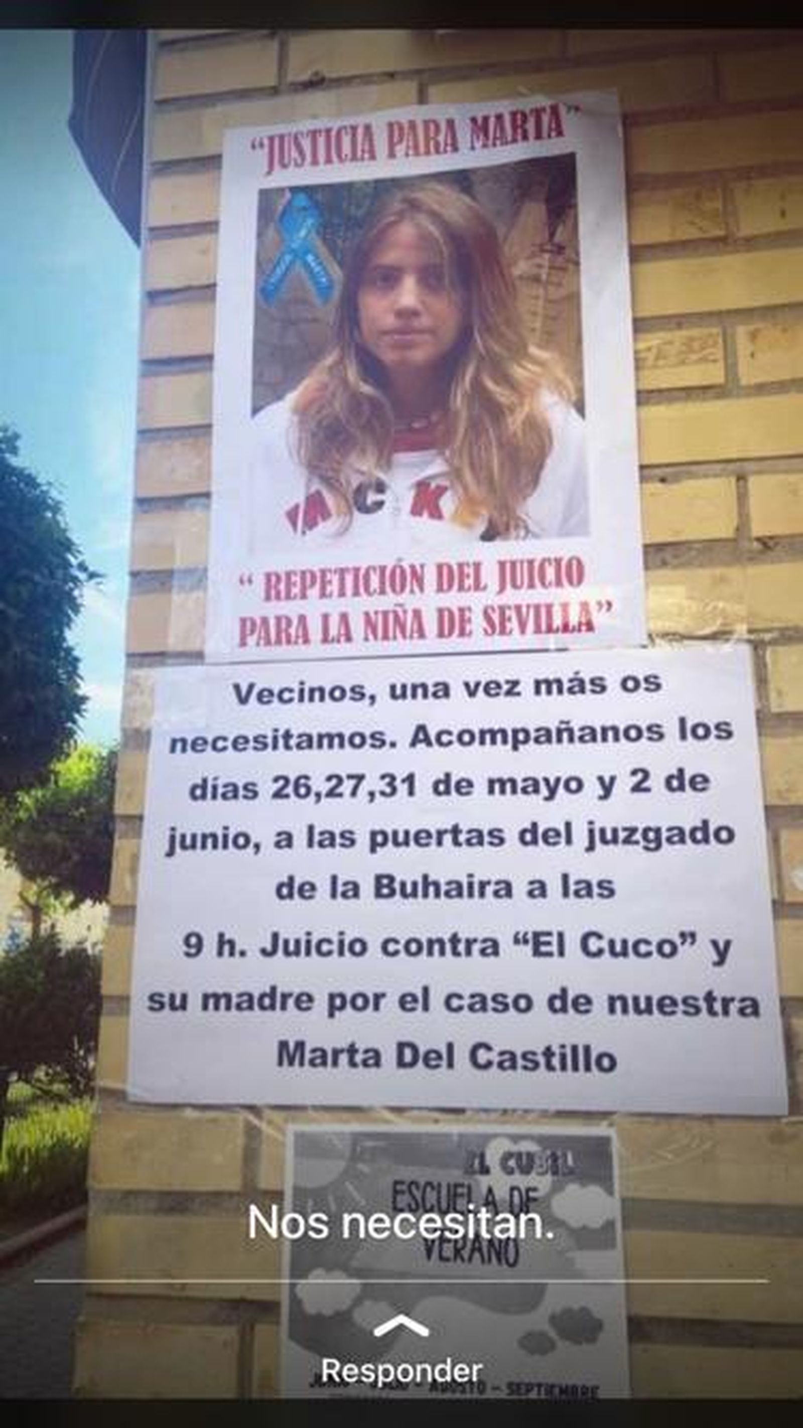 Cartel pidiendo a los vecinos que vayan al juicio.