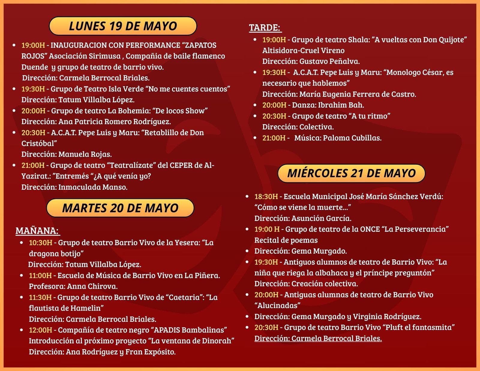 La programación por el 35 aniversario de los talleres de tetro de Barrio Vivo.