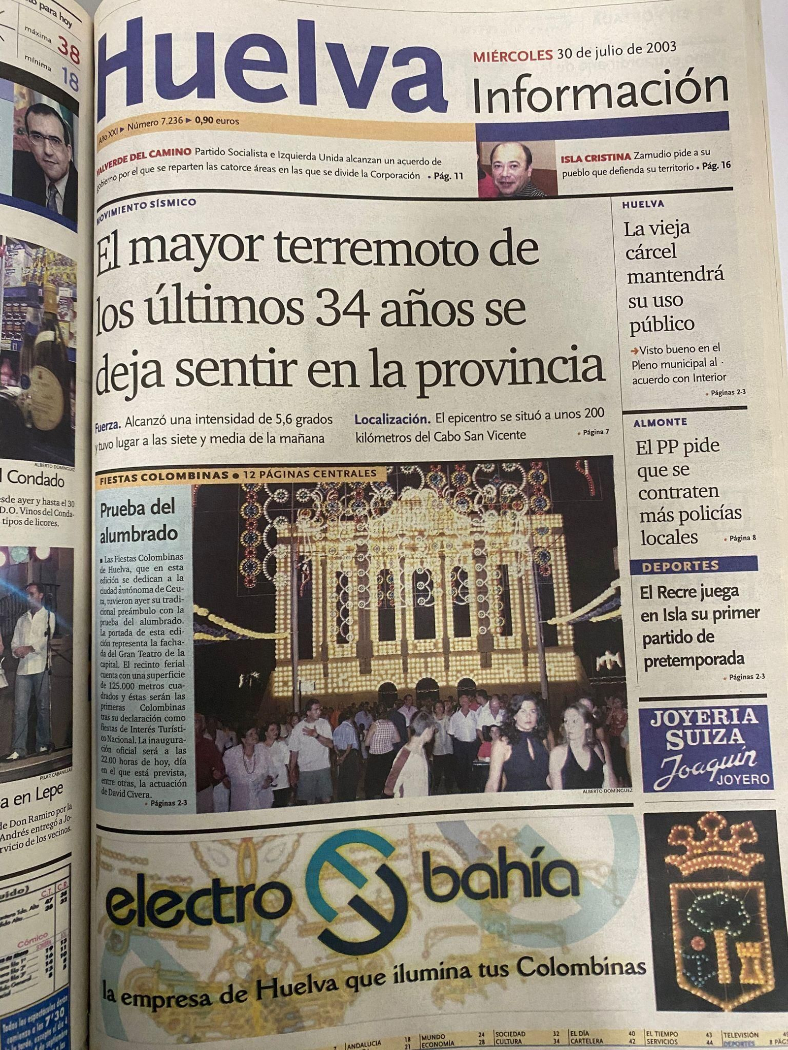 Portada del periódico Huelva Información