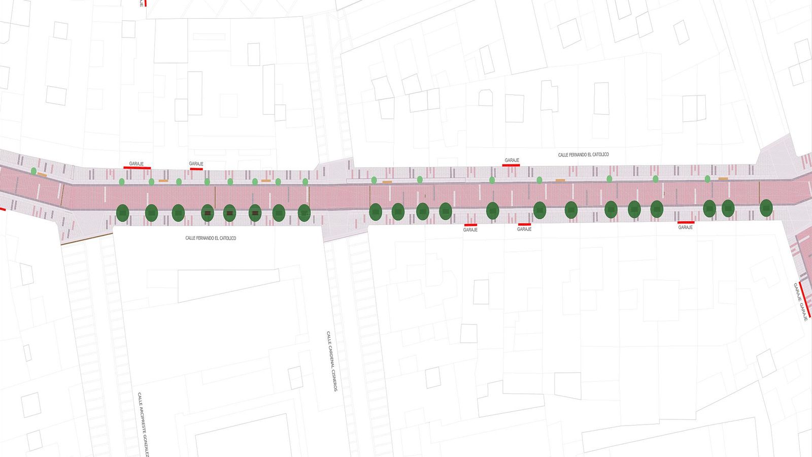 Plano del segundo tramo, en calle Fernando El Católico, hasta San Salvador.