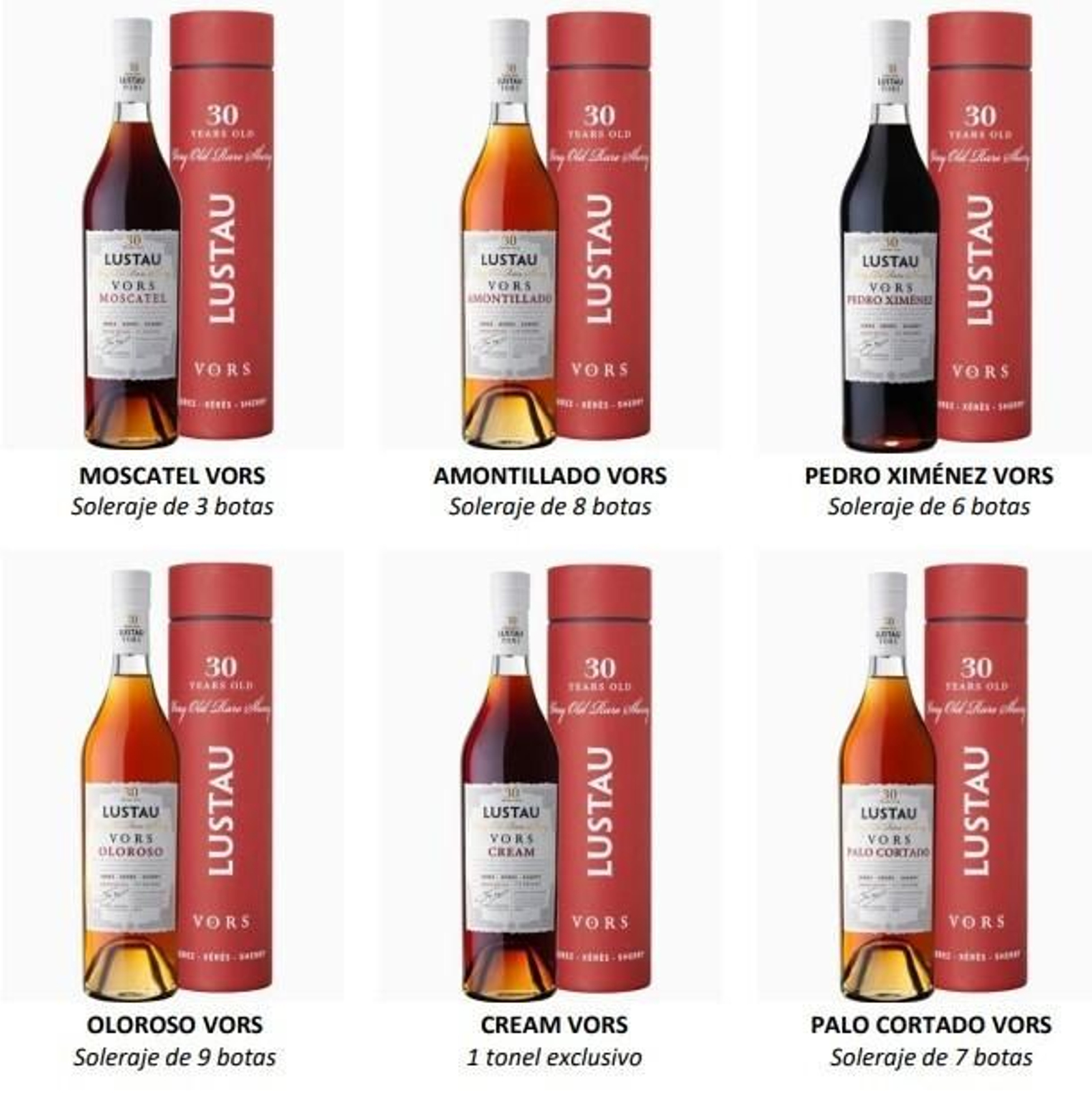 Gama de vinos VORS de Lustau.