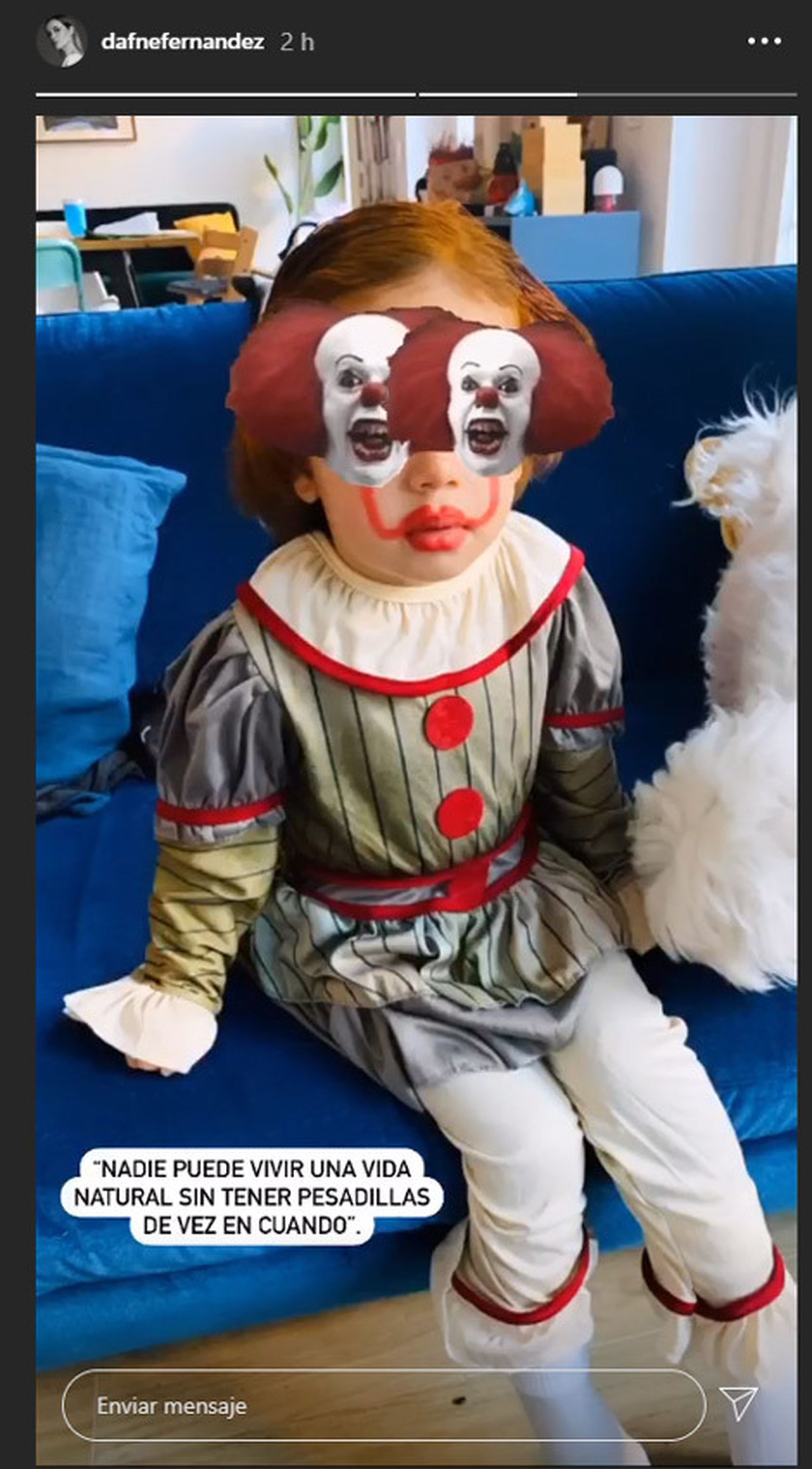 El hijo de la actriz Dafne Fernández, disfrazado del payaso terrorífico de 'It'.
