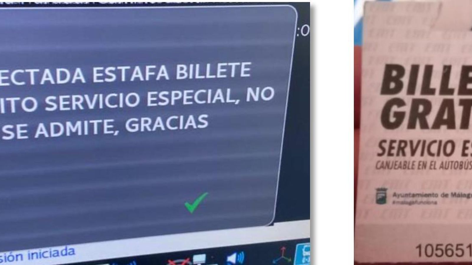 Supuesto billete fraudulento (derecha) y mensaje difundido al respecto por el SAE (izquierda).