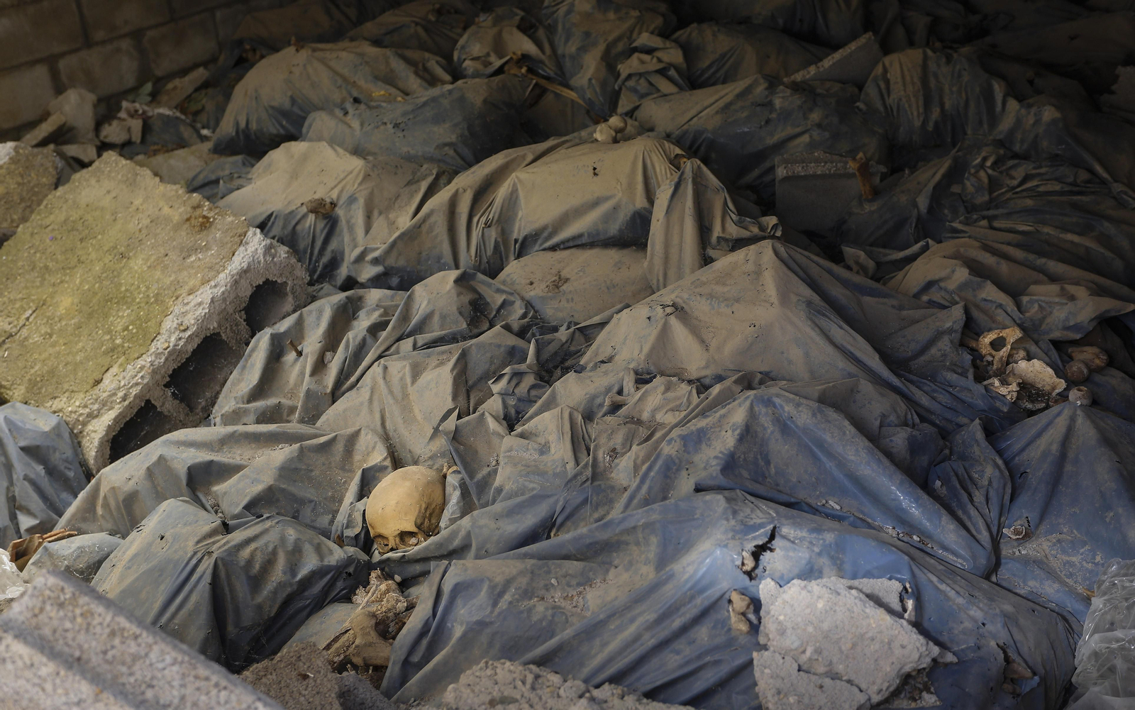 Imagen de los restos humanos de una antigua fosa común del cementerio de Sevilla tomada en 2017.