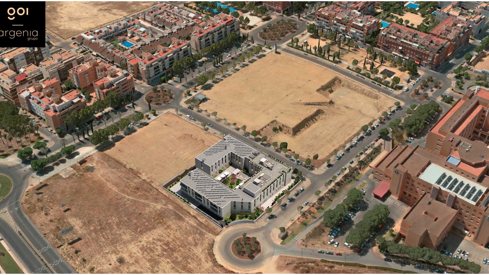 Recreación de cómo quedará la residencia en la parcela de Bormujos.