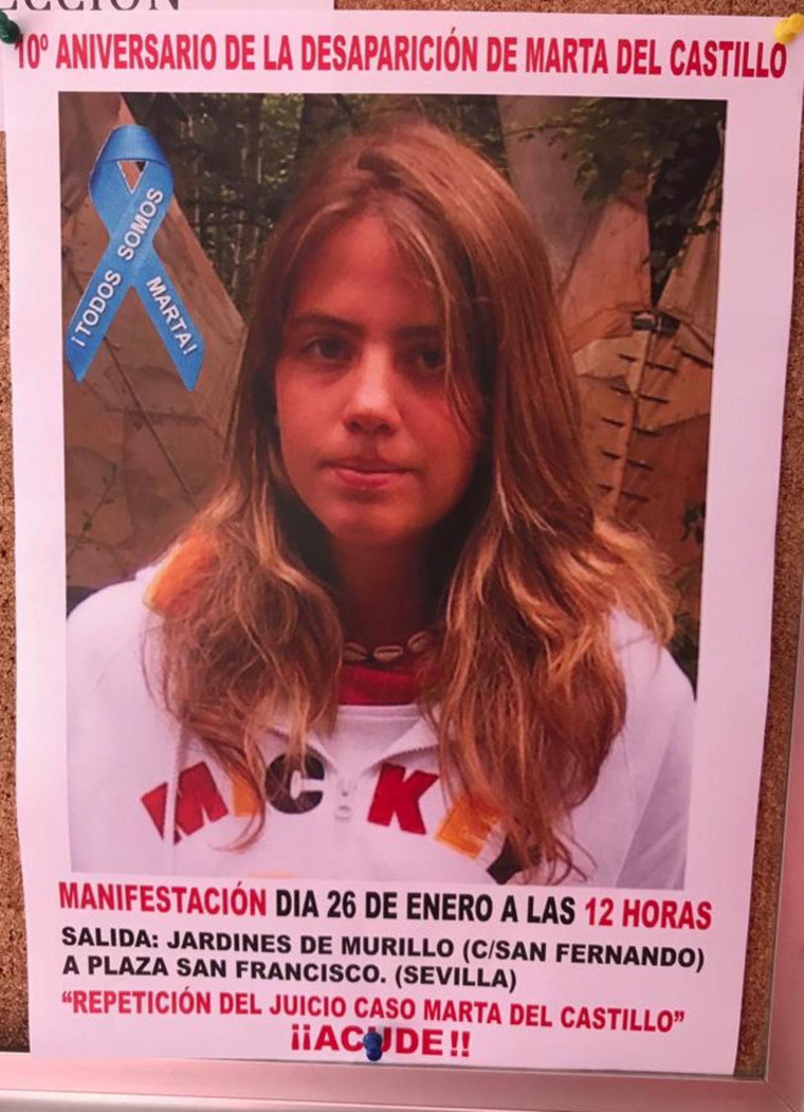 Cartel de la convocatoria de la manifestación por los 10 años del crimen de Marta.