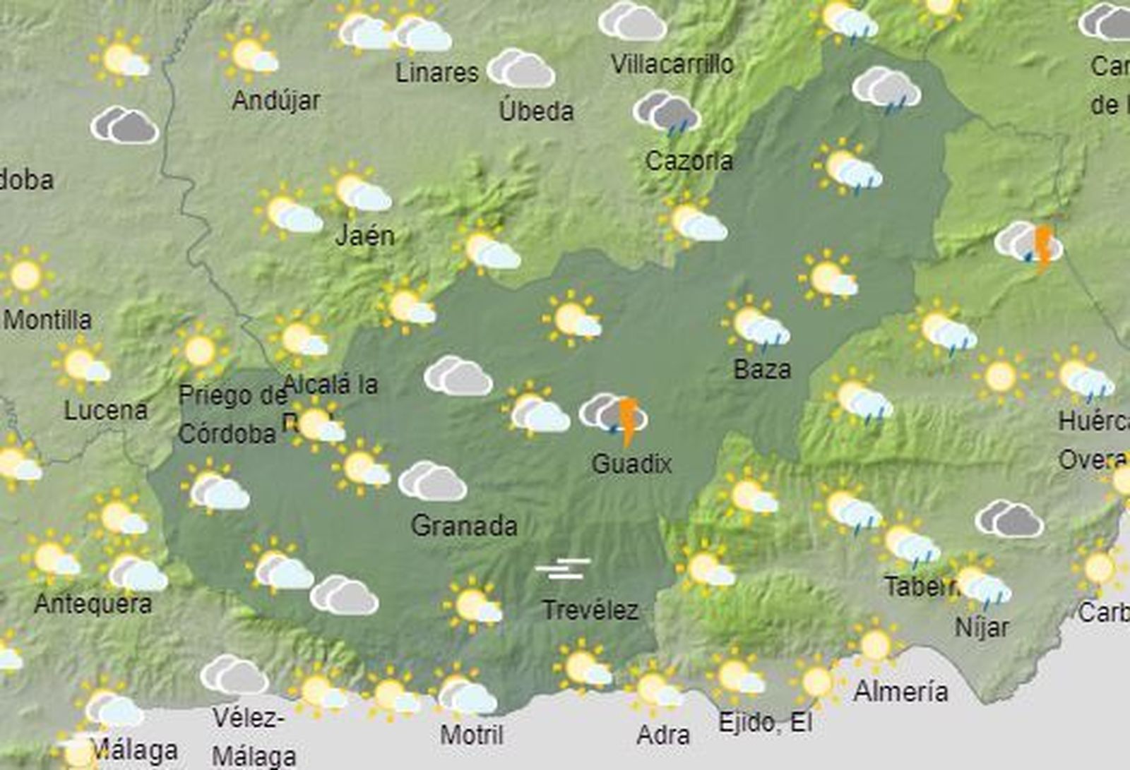 Captura de la predicción del tiempo para este lunes en la franja de las 18:00 horas
