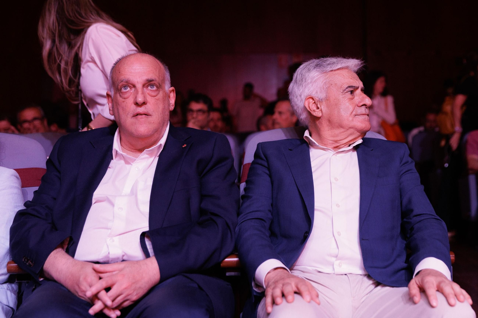 Javier Tebas, presidente de La Liga, y Pedro Rocha, presidente de la RFEF, en una reunión en junio
