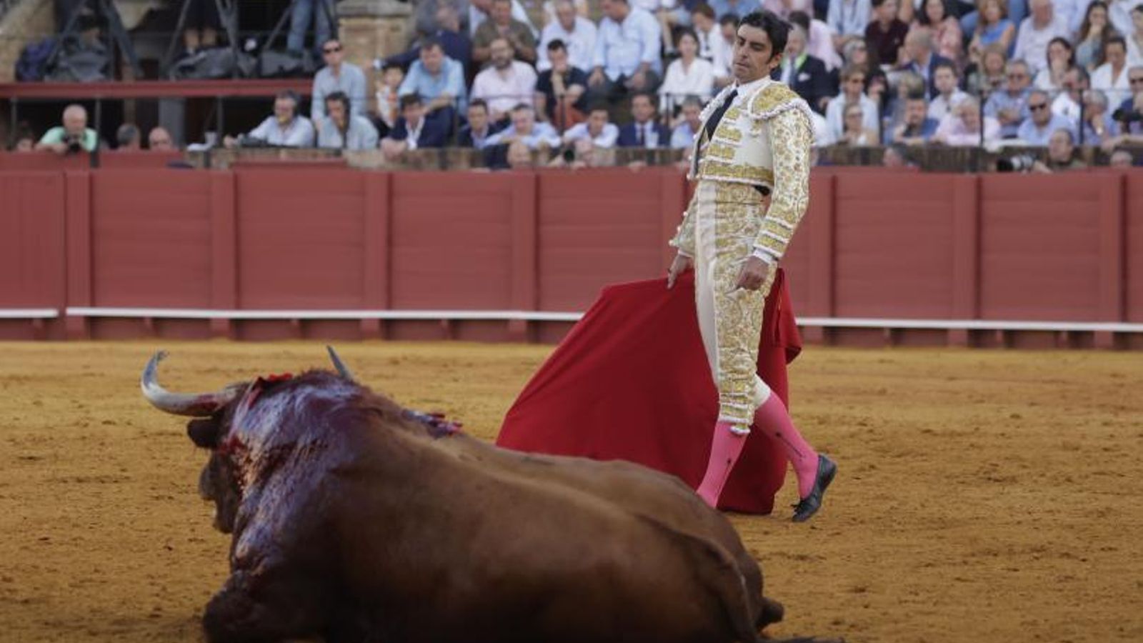 Gesto de decepción de Perera ante el derrumbe del 'Brevito', el segundo toro de su lote.