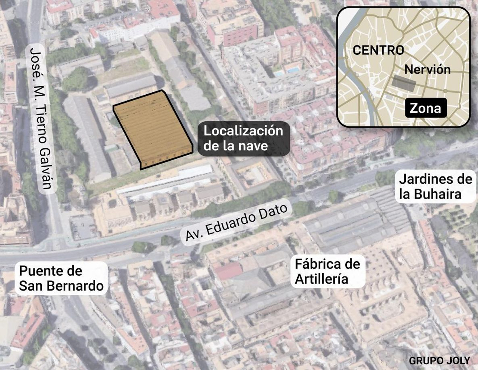 Mapa de localización de la nave. Fuente: Ayuntamiento de Sevilla.