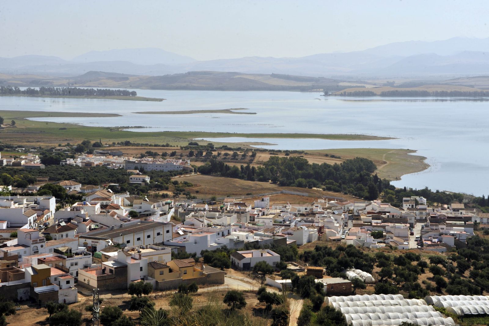 Panorámica de Bornos y de su pantano, que ha aumentado sus reservas un 42,5% en los últimos doce meses.