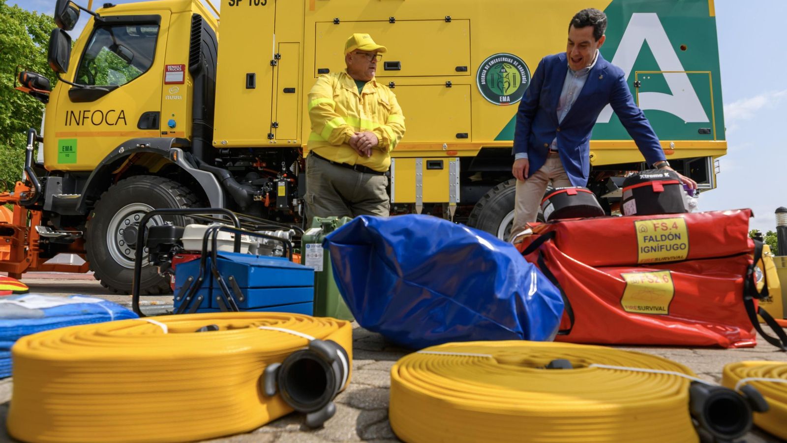 Juanma Moreno, durante la presentación del EMA y el Plan Infoca, esta mañana en Sevilla.
