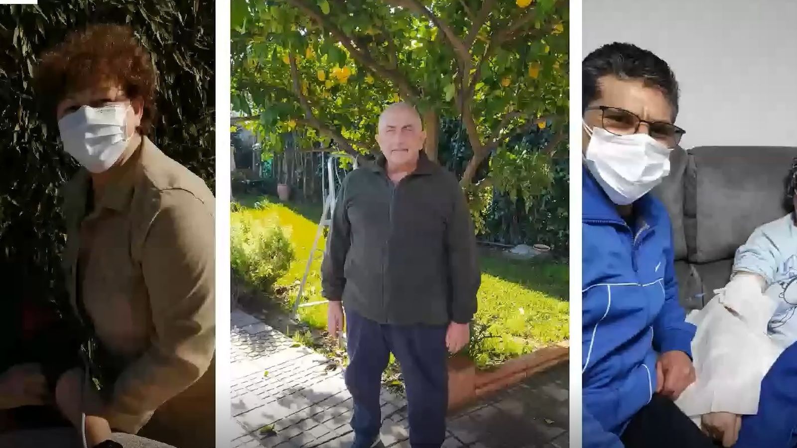 Luis y Mercedes, con sus cuidadores, durante su recuperación.