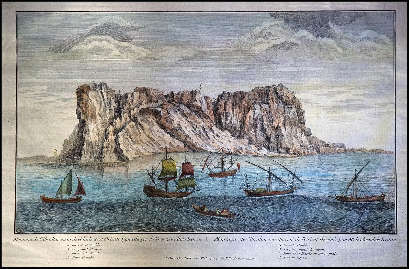 Grabado antiguo del Peñón del Gibraltar.