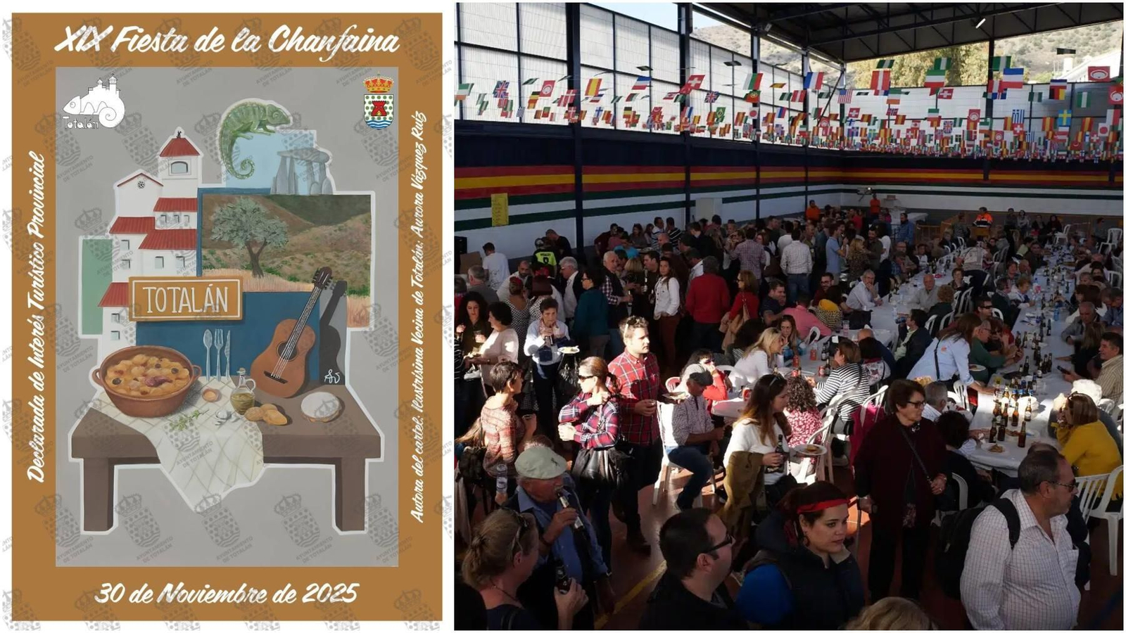 Cartel de la Fiesta de la Chanfaina de Totalán y una edición pasada.