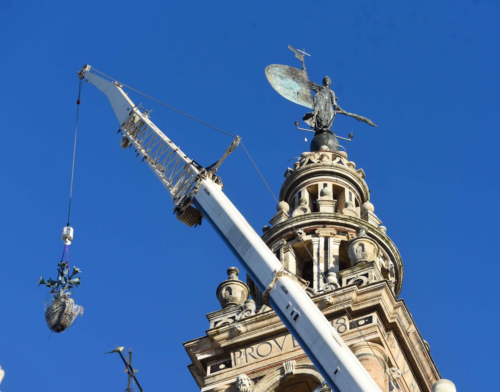 La retirada de las jarras de las azucenas de la Giralda, en imágenes