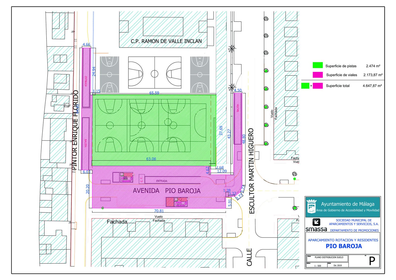 Plano de la zona donde se proyecta el aparcamiento subterráneo en la calle Pío Baroja.