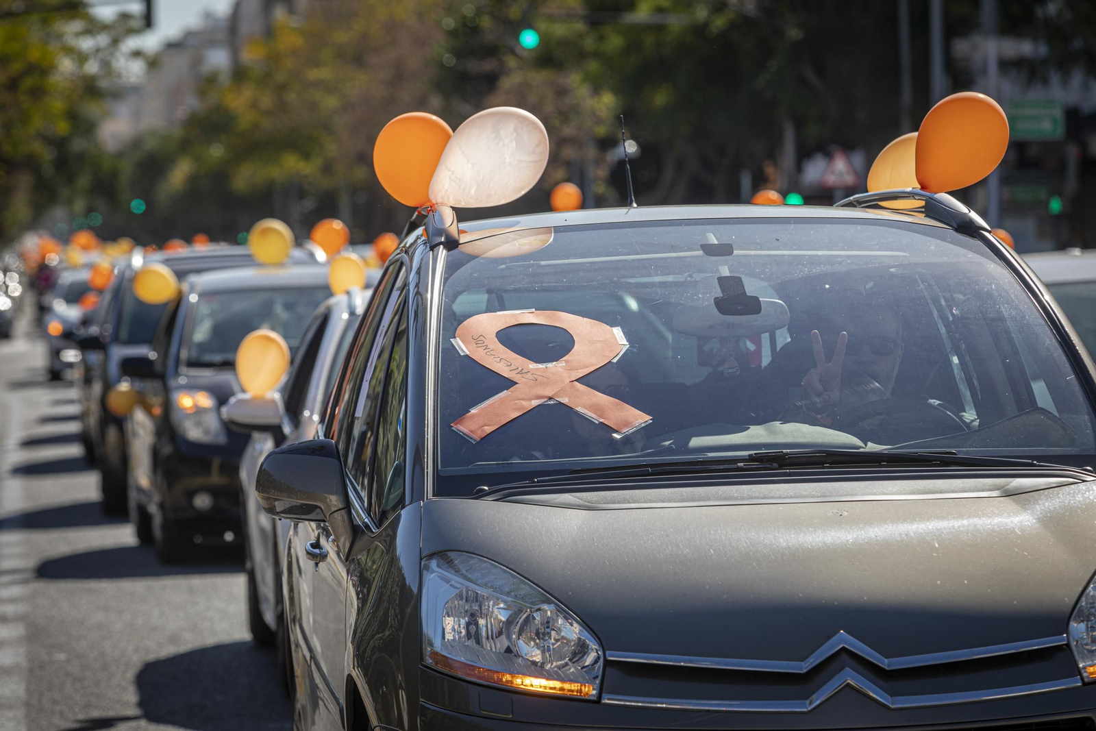 Imágenes de la caravana de coches en Cádiz contra la Ley Celaá