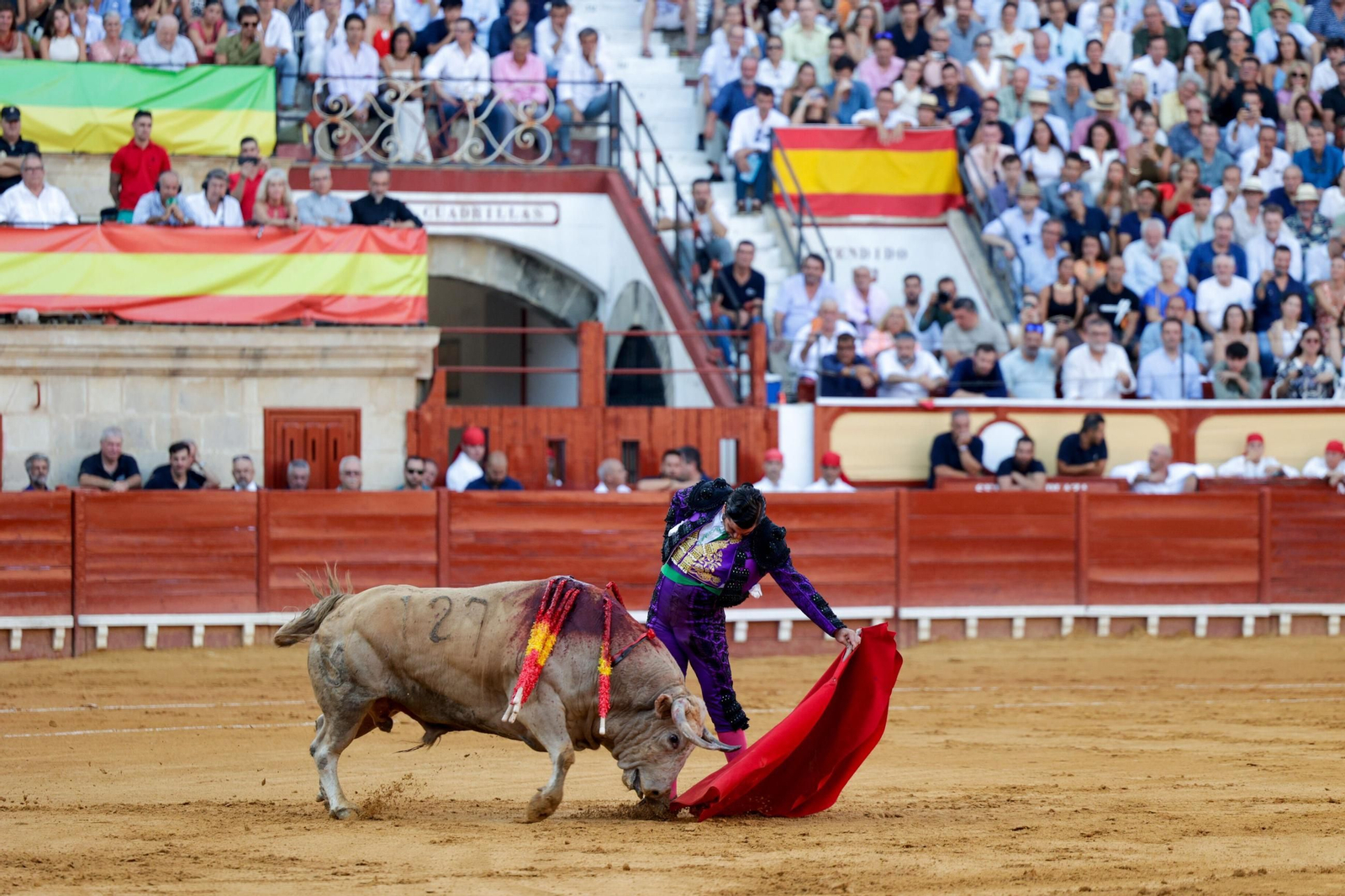 Morante de la Puebla abriendo plaza con un jabonero, primero de la suelta, de un buen encierro de Joaquín Núñez del Cuvillo.