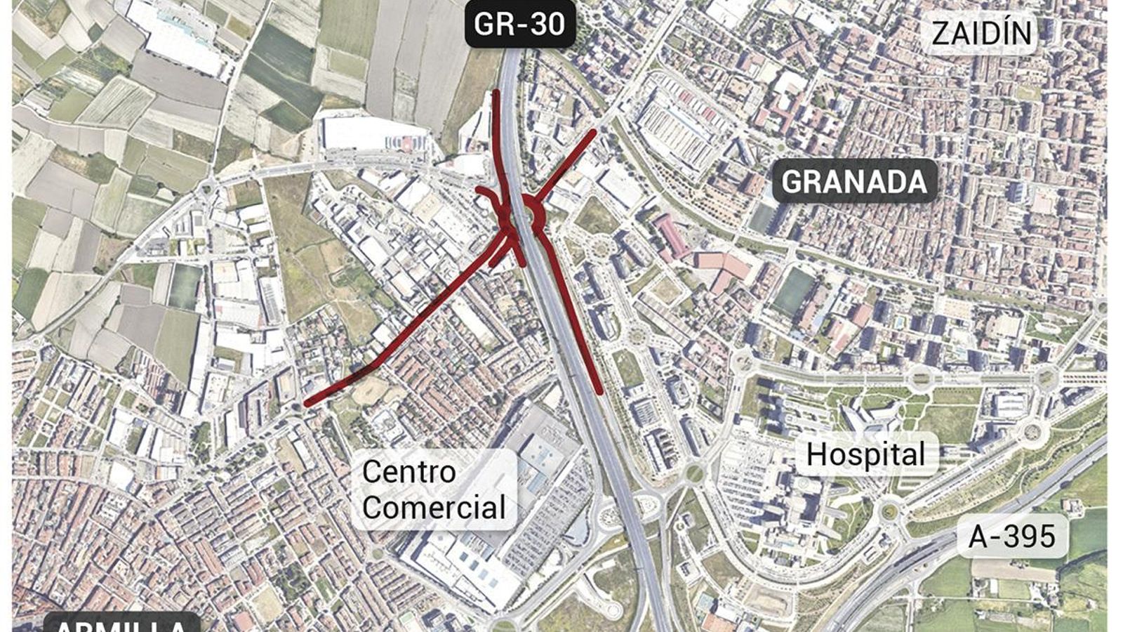 Cortes de tráfico en la glorieta hacia Armilla. Fuente: Ayuntamiento de Armilla.