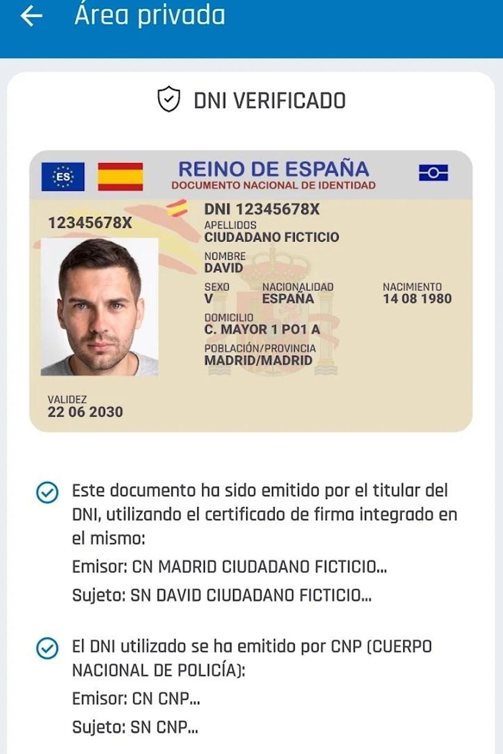 DNI verificado en la app