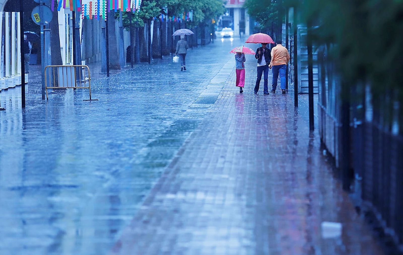 Ciudadanos con paraguas.
