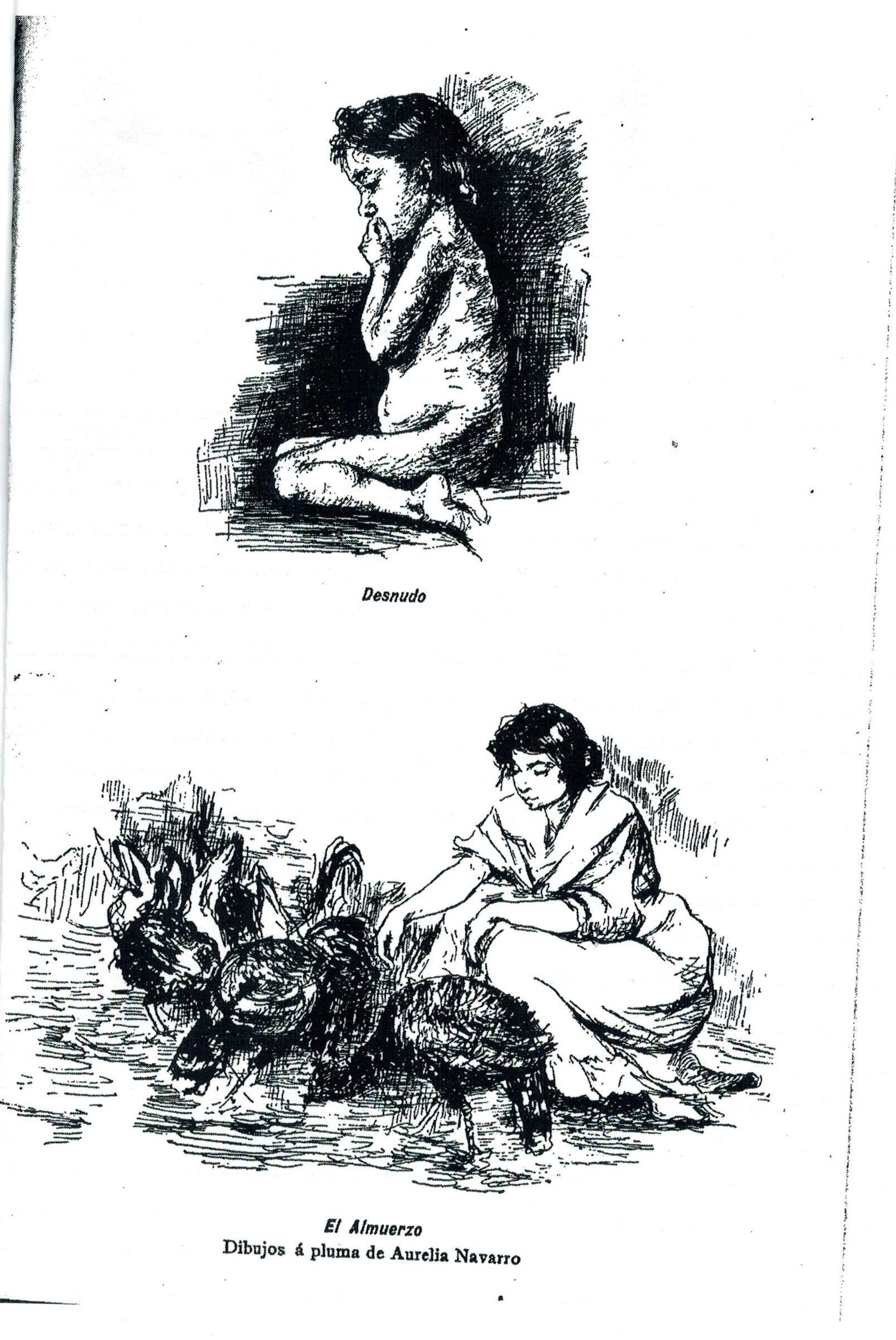 Aurelia Navarro. Dibujos a pluma.