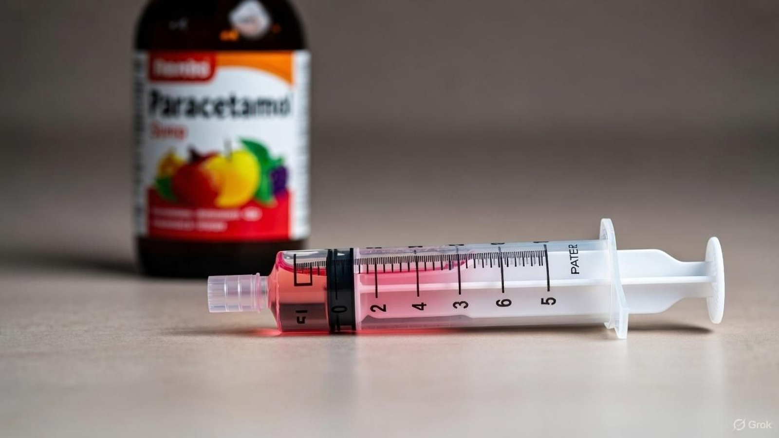 Una jeringa con paracetamol infantil