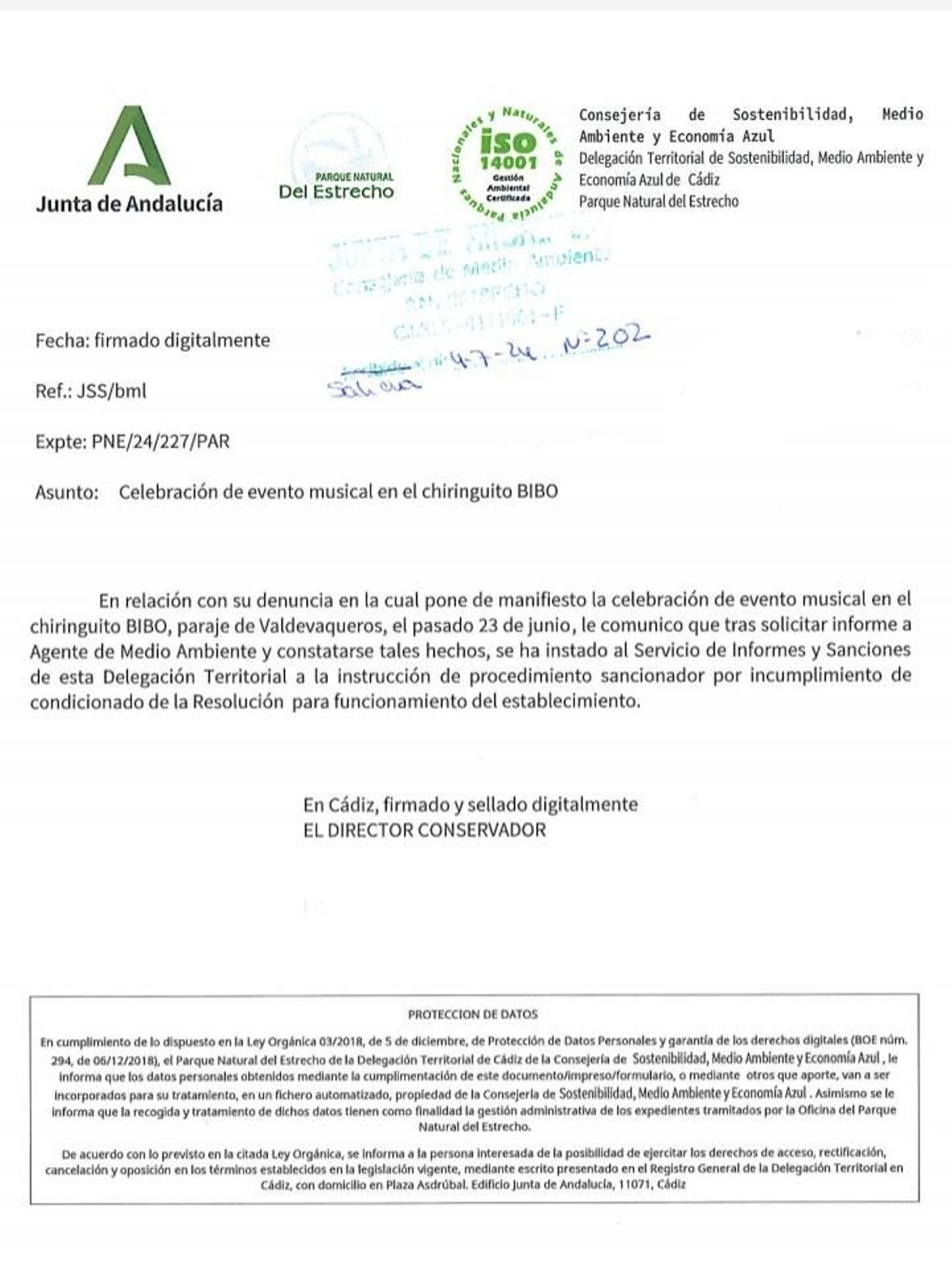 Notificación del expediente recibida por Agaden