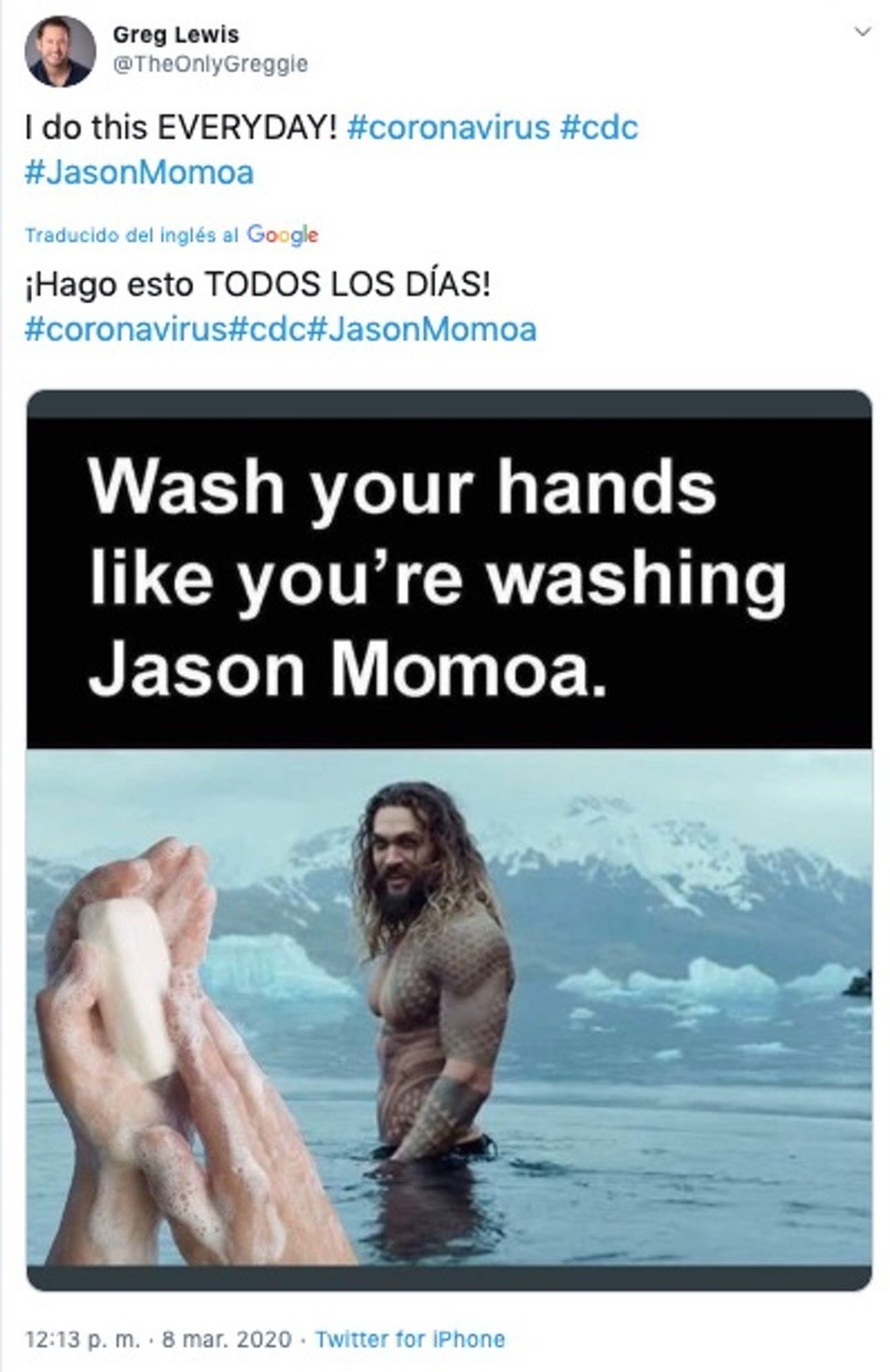 Jason Momoa, en 'Aquaman', es el 'meme' más compartido en España sobre el coronavirus.