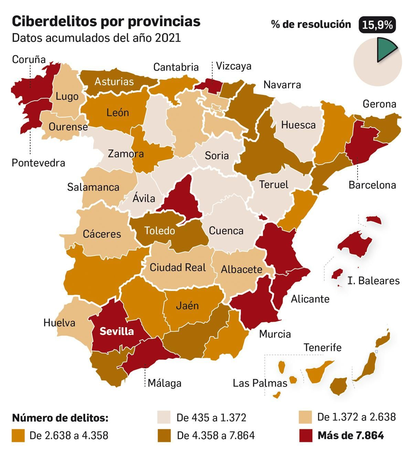 Mapa de ciberdelitos por provincias.