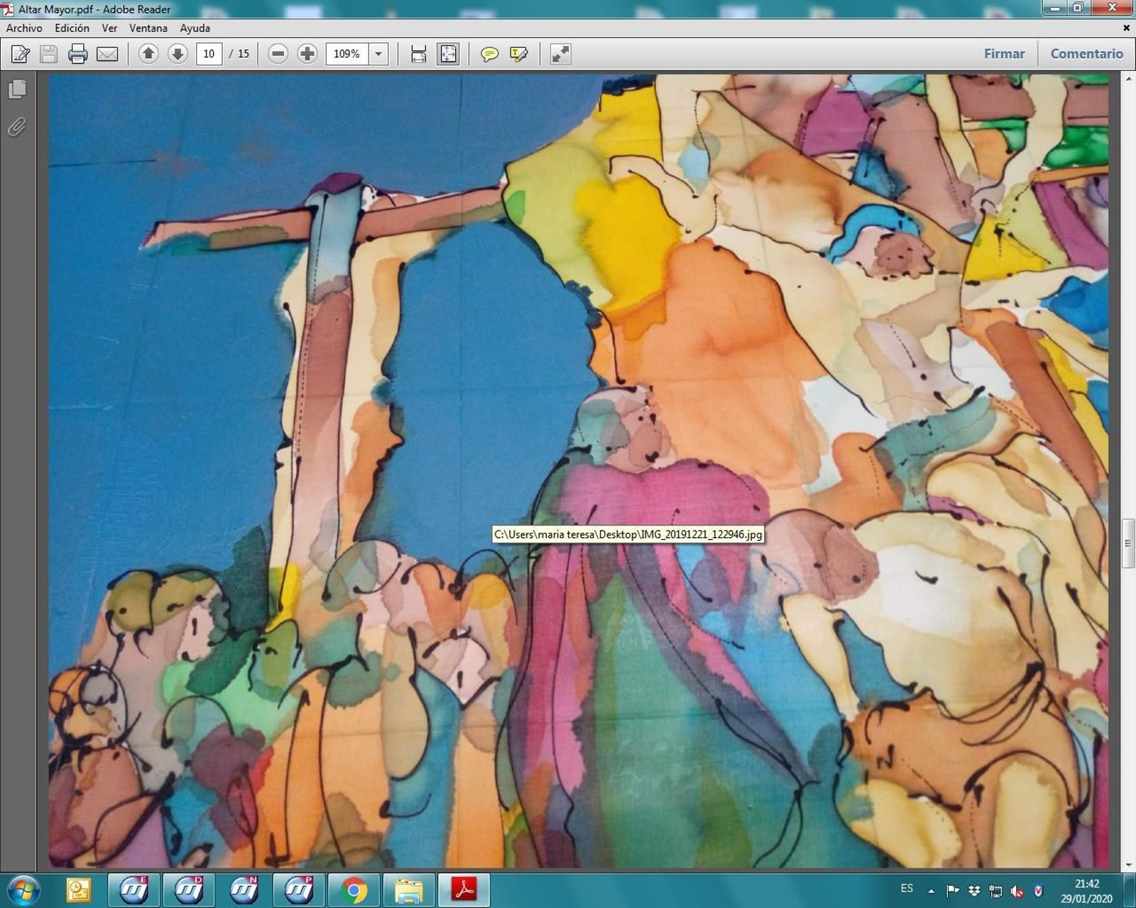 Uno de los bocetos del mural del altar mayor de Santa Ana.