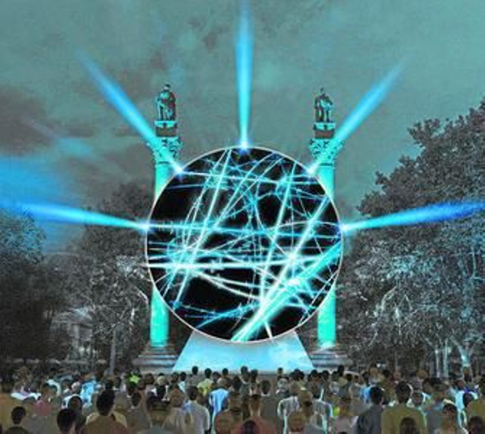 Recreación de la proyección circular entre las columnas de la Alameda.