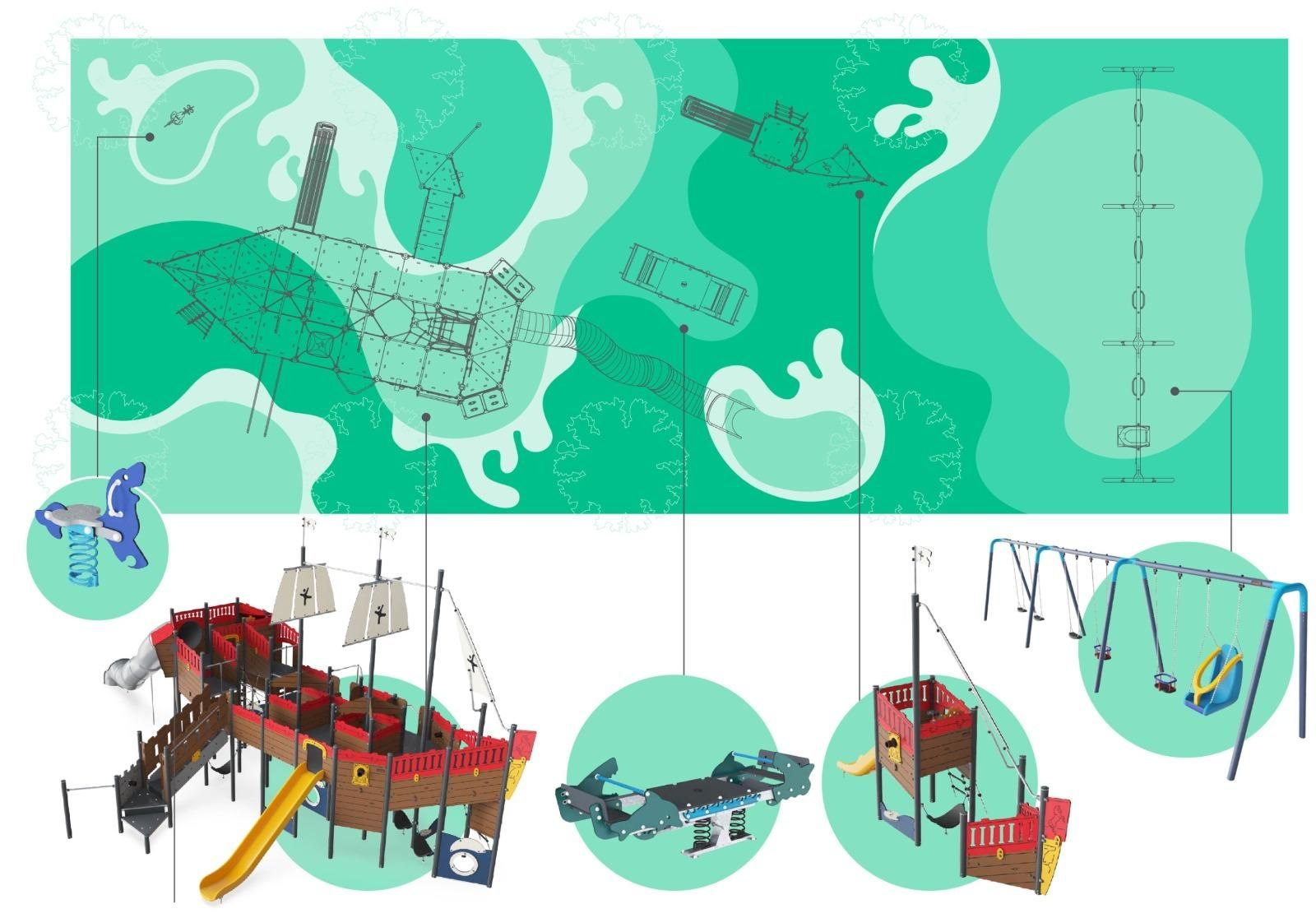 Mapa e ilustración de la nueva zona de juegos infantiles de esta zona de San Fernando.